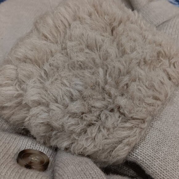 Banana Republic Cardigan Sweater Women's XS Faux Fur Cuffs Beige Wool Cashmere - Picture 8 of 8